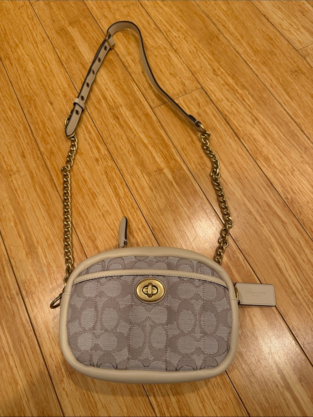 Coach Light Gray Signature Canvas Crossbody with Cream Trim